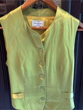 Henri Bendel Bright Lime Green Silk-like Vest